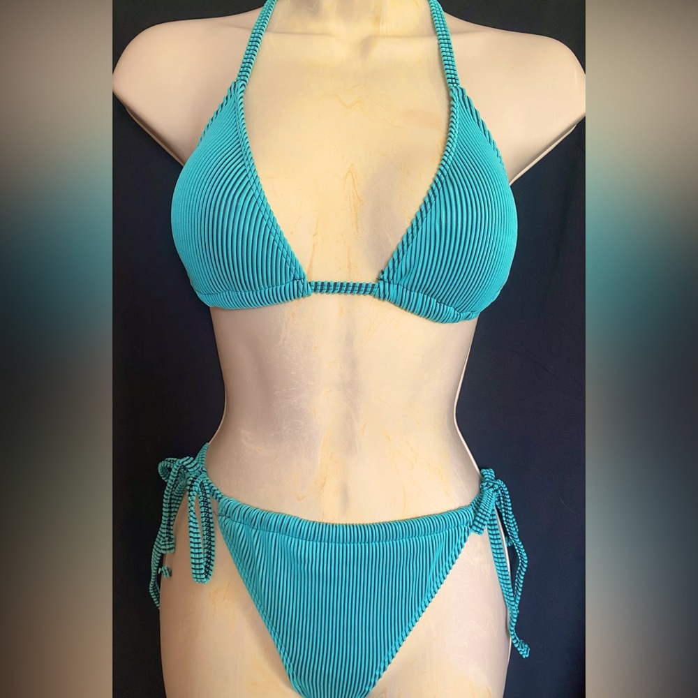 Teal Striped Bikini